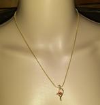 Ketting met hanger vintage goud met rood diamantje '80-90, Handtassen en Accessoires, Kettingen, Verzenden, Rood, Goud, Met strass