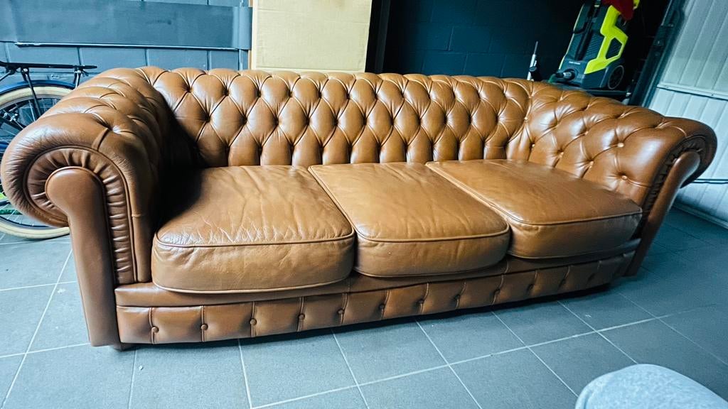 Chesterfield de qualité 3 places, Maison & Meubles, Enlèvement, Comme neuf, Cuir