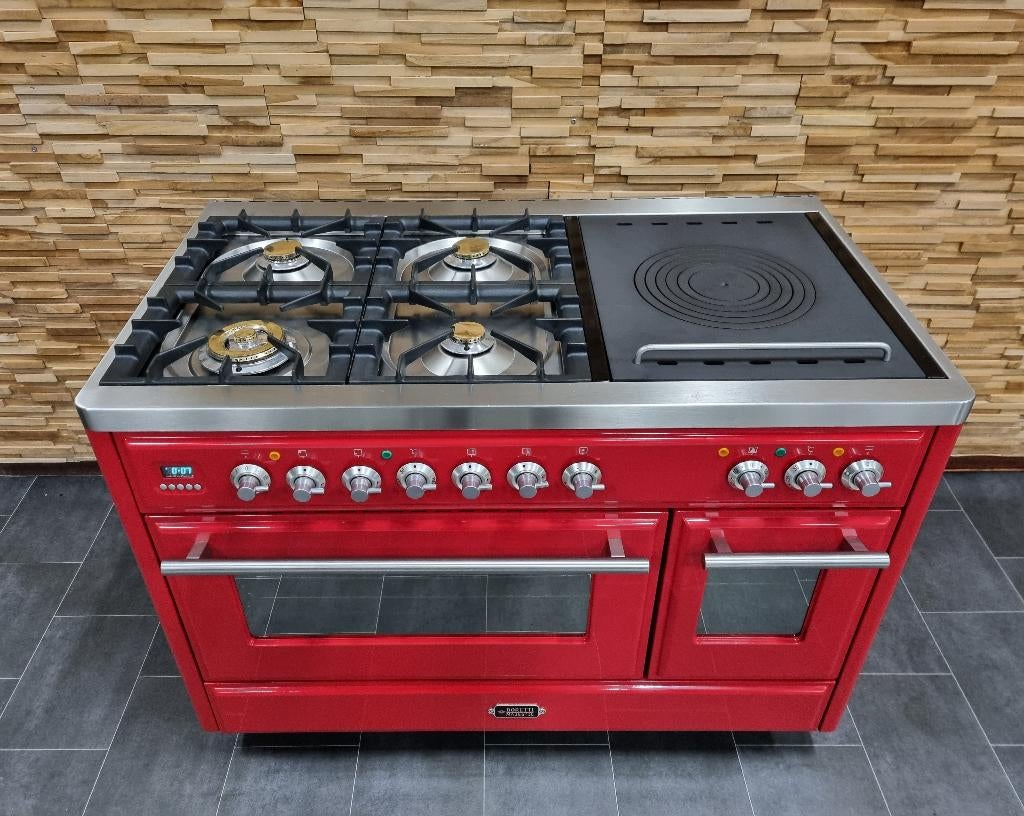 🔥Luxe Fornuis Boretti Majestic 120 cm rood Coupe de Feu, Electroménager, Cuisinières, Comme neuf, Autoportant, 5 zones de cuisson ou plus