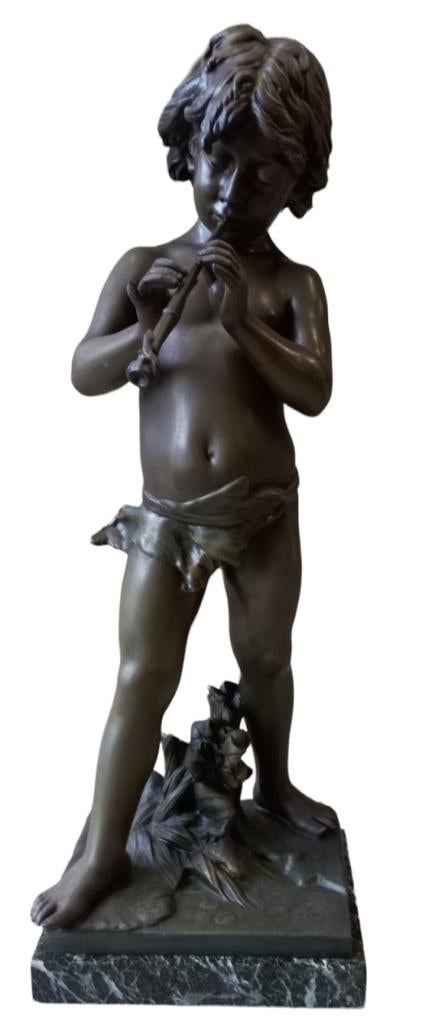 Leon Gregoire "Le charmeur de serpent"., Ophalen, Gepatineerd, Beeld, Metaal