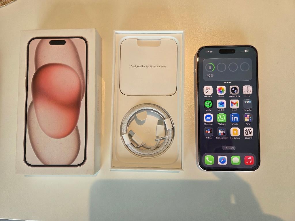 iPhone 15 Plus 128Go ROSE – comme neuf + accessoires + factu, Télécoms, Téléphonie mobile | Apple iPhone, Comme neuf, 128 GB, Sans simlock