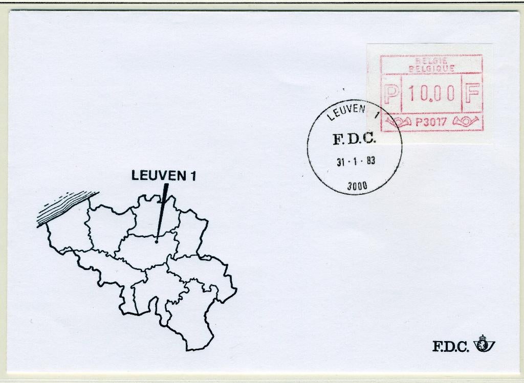 (B) ATM17 FDC Envelop 1983 - Leuven 1 (P3017), Met envelop, Ophalen of Verzenden, Gestempeld, 1e dag stempel