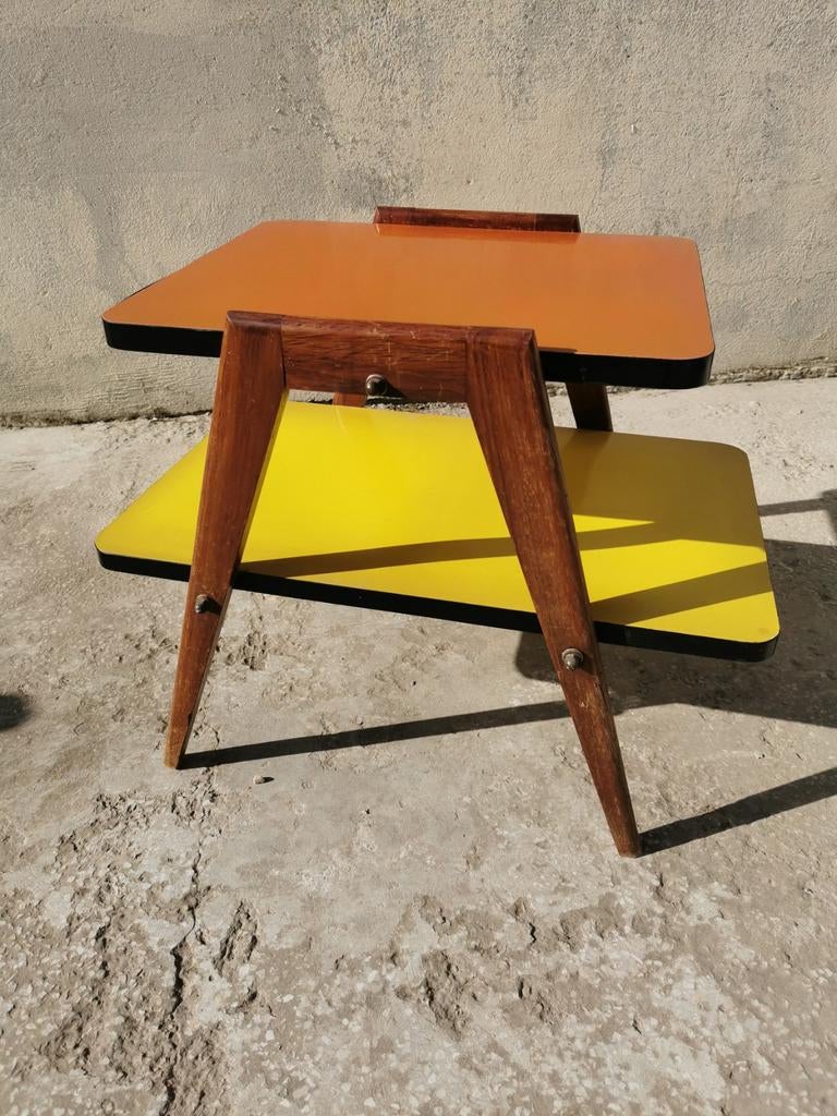 Petite table d'appoint vintage bois et formica, Maison & Meubles, Enlèvement, Bois