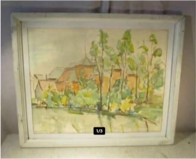 Mooi Oud Aquarel 'Hof van Melges' - 1940 - gesigneerd, Antiek en Kunst, Kunst | Schilderijen | Klassiek, Ophalen of Verzenden