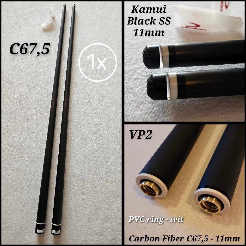 1x Carbon C67,5 VP2 - Kamui Black SS - 11mm top voor Longoni, Sports & Fitness, Billards & Billards américains, Neuf, Queue ou Boules