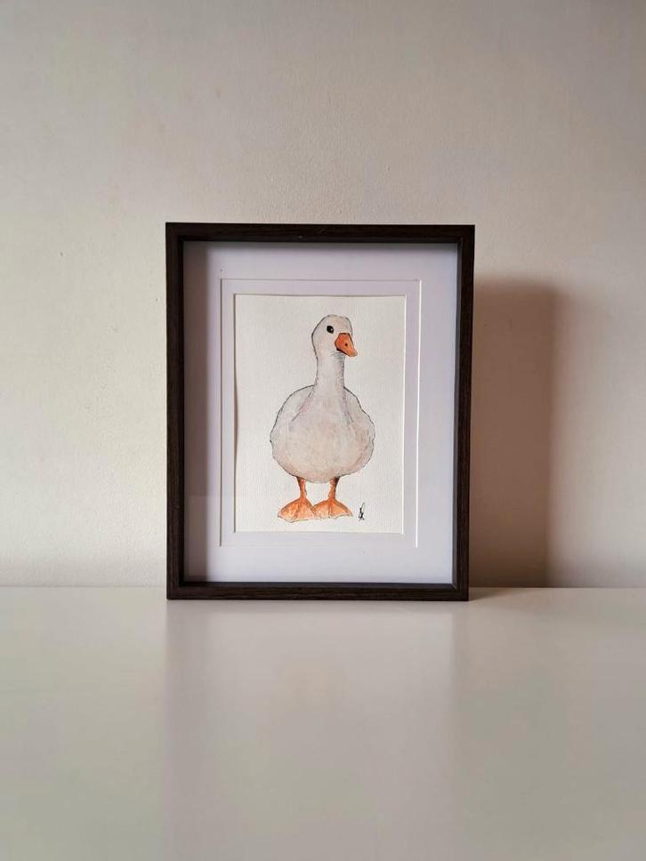 Peinture à l'aquarelle Goose | Cadre noir, Antiquités & Art, Art | Peinture | Moderne, Envoi