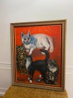 Grote schilderij antiek klassiek poezen groot werk, Antiek en Kunst, Ophalen of Verzenden