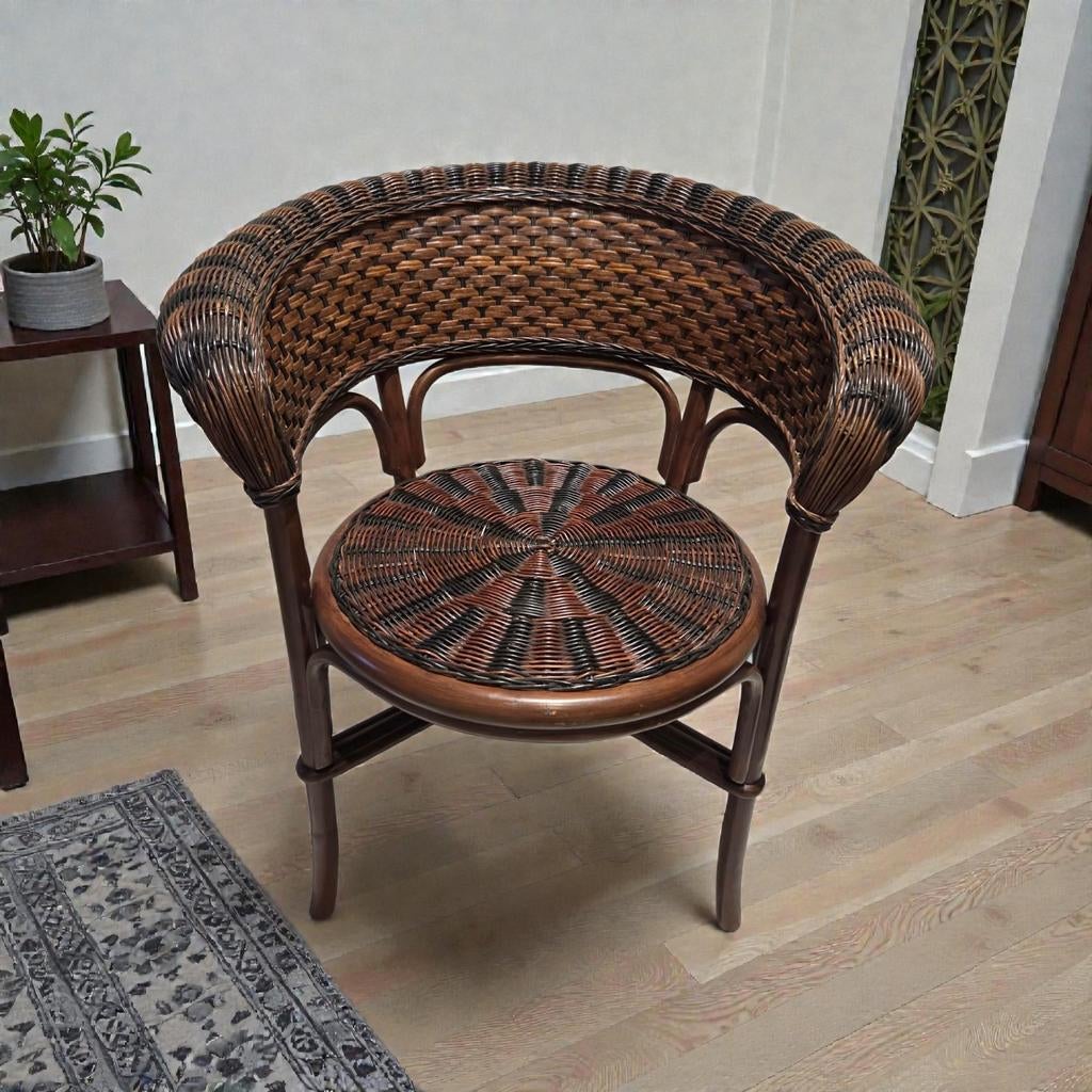 Magnifique fauteuil vintage tressé - artisan d'exception, Maison & Meubles, Chaises, Bois, Enlèvement