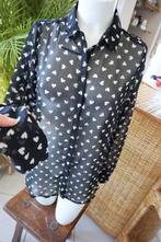 deels transparant zwart harten blouse, Taille 38/40 (M), Porté, Noir, Vintage Dressing