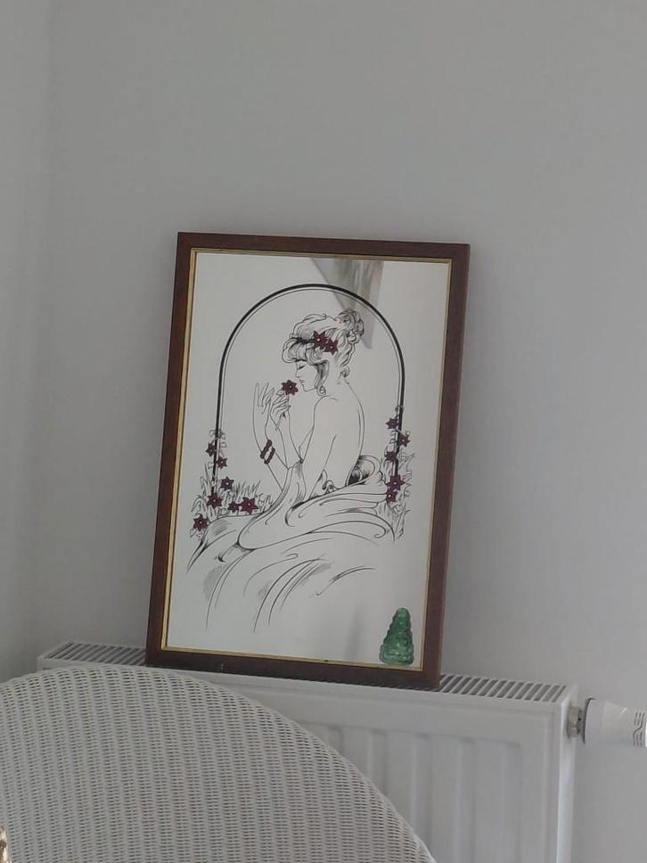 Vintage Art-Nouveau-stijl Cannon spiegel glaskunst, Antiek en Kunst, Antiek | Spiegels, Minder dan 50 cm, Minder dan 100 cm, Rechthoekig