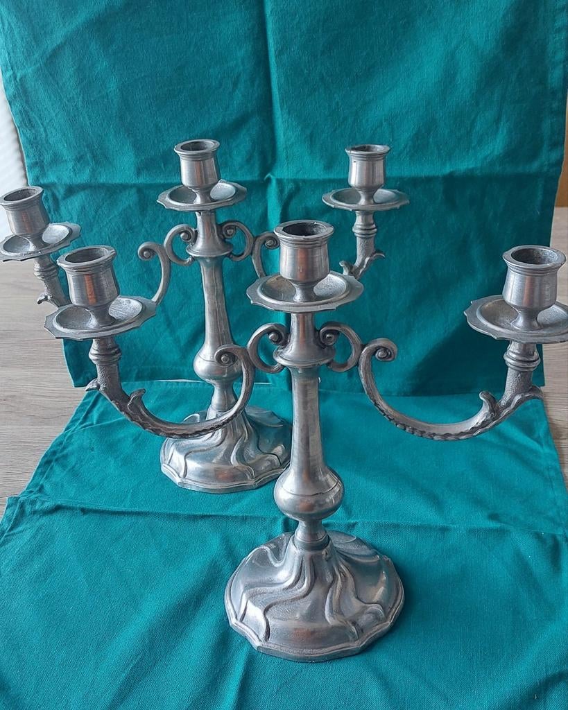 Paire de Chandeliers en Étain, Antiquités & Art