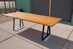 Design Tafel – Massief Teak 260x100 – Uniek Stalen Onderstel, Huis en Inrichting, Tafels | Eettafels, Ophalen, Vijf personen of meer