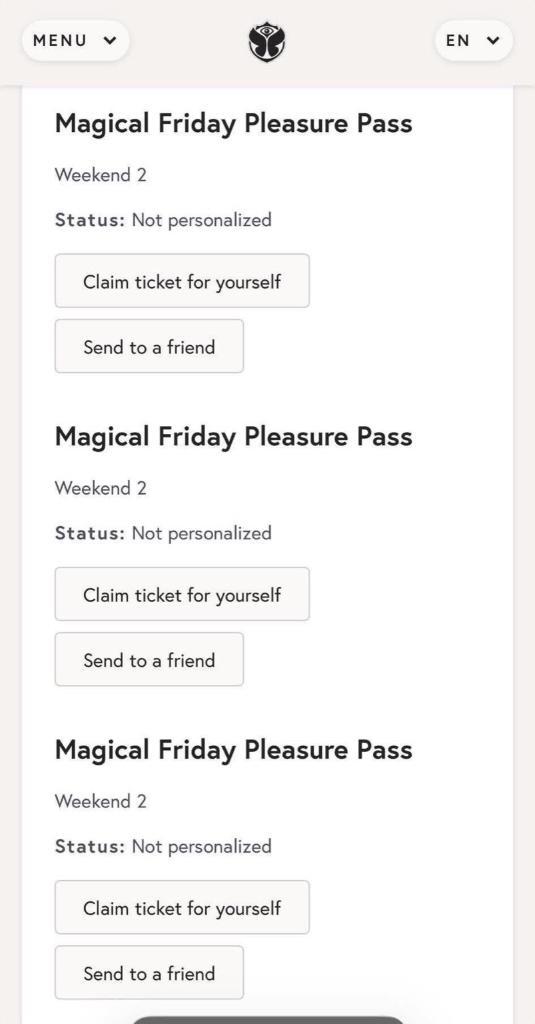 4X Tomorrowland W2 Magical Friday Pleasure Pass, Tickets & Billets, Événements & Festivals