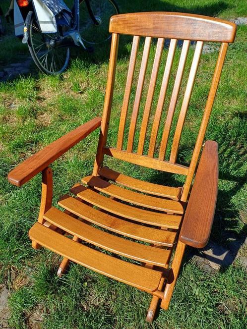 Set van 4 vintage houten plooistoelen merk Herlag, Maison & Meubles, Chaises, Comme neuf, Quatre, Bois, Brun, Enlèvement