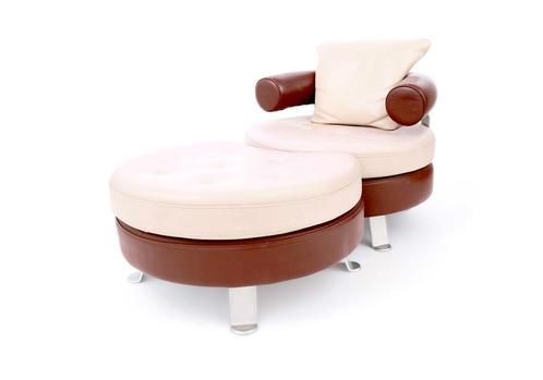 Fauteuil et pouf Formenti, Maison & Meubles, Fauteuils, Comme neuf, Cuir, Métal, 75 à 100 cm, 75 à 100 cm, Enlèvement