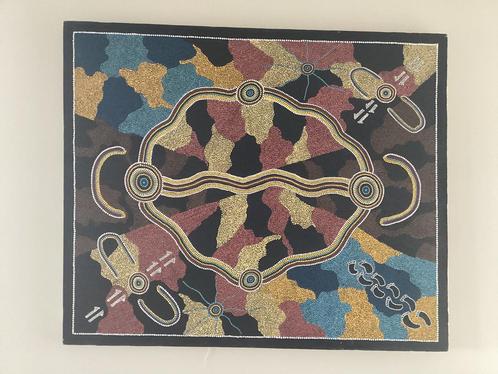 2 unieke decoratiestukken in Aboriginal Dot Painting stijl, Antiek en Kunst, Kunst | Schilderijen | Modern, Ophalen