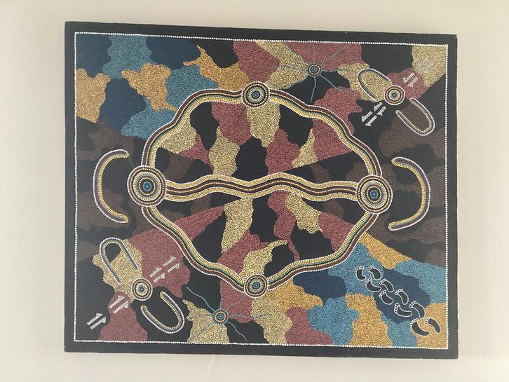 2 unieke decoratiestukken in Aboriginal Dot Painting stijl, Antiek en Kunst, Kunst | Schilderijen | Modern, Ophalen