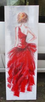 Mooi Geschilderd Werk 'Vrouw met Gala Kleed' - 150x50, Ophalen of Verzenden