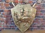 Antiek koperen schild afbeelding ridder te paard = 50 EUR, Ophalen