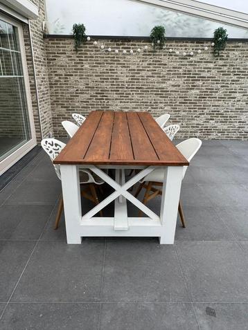 Steigerhouten eettafel + 6 stoelen – 2,5m x 1m – set beschikbaar voor biedingen