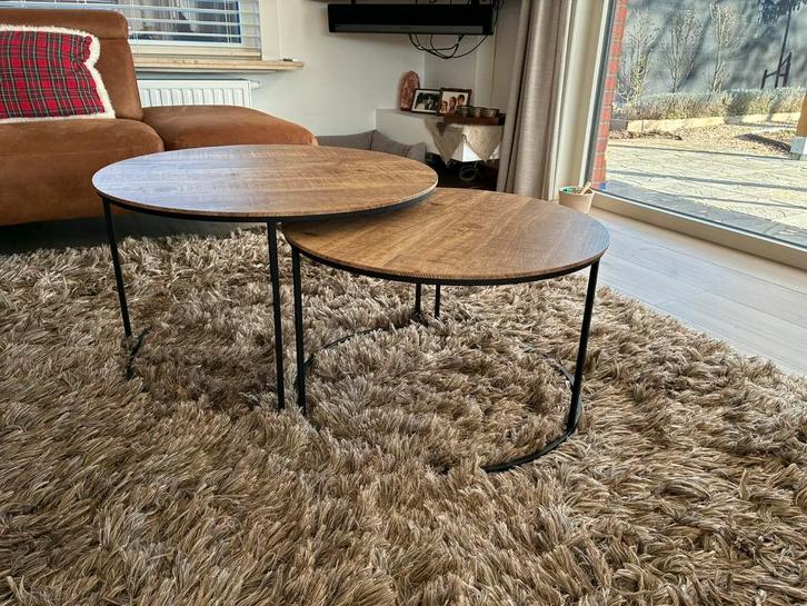 Set van 2 Industriële Bijzettafels – Nesting Tables, Huis en Inrichting, Tafels | Salontafels, Zo goed als nieuw, Ophalen