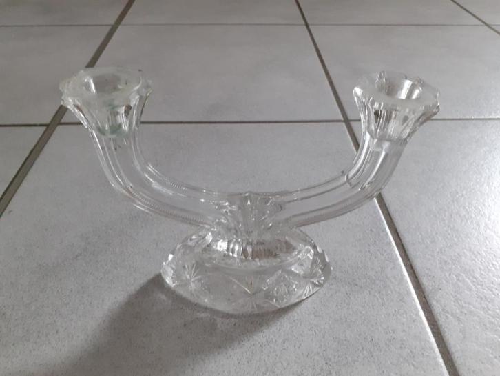 Kristallen kandelaar, 2 armen, Huis en Inrichting, Woonaccessoires | Kandelaars en Kaarsen, Gebruikt, Kandelaar, Minder dan 25 cm