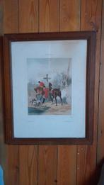 Oude prent van een jachttafereel in kader met glas, Ophalen, Gebruikt, Voor 1940, Dier