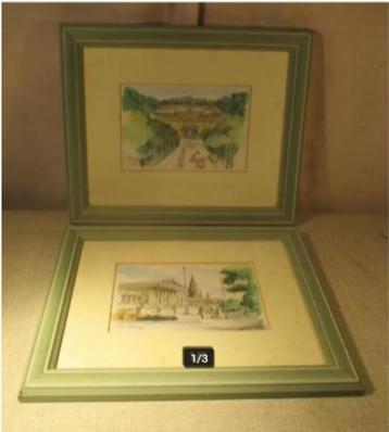2 Mooie Aquarellen 'Zichten in Wenen' - gesigneerd beschikbaar voor biedingen