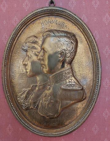 médaillon en bronze Roi Albert Ier et Reine Elisabeth
