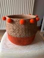 Stenen bloempot met oranje stoffen pompons H16cm D16cm, Tuin en Terras, Ophalen, Gebruikt