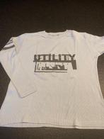 WE lichtblauwe geribbelde longsleeve met opdruk: 134/140, Garçon, WE, Enlèvement ou Envoi, Chemise ou À manches longues