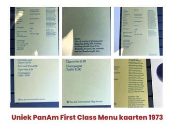 Set Pan-Am 1973 Transatlantic First Class Menu kaarten.
