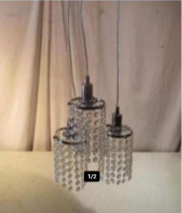 Prachtige 3-delige Hanglamp in metaal en glas beschikbaar voor biedingen