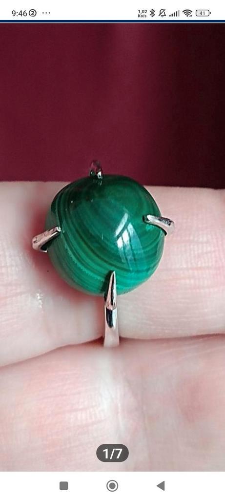 Bague en argent massif avec malachite de Congo, Bijoux, Sacs & Beauté, Bagues, Neuf, Femme, Argent, Argent, Avec pierre précieuse