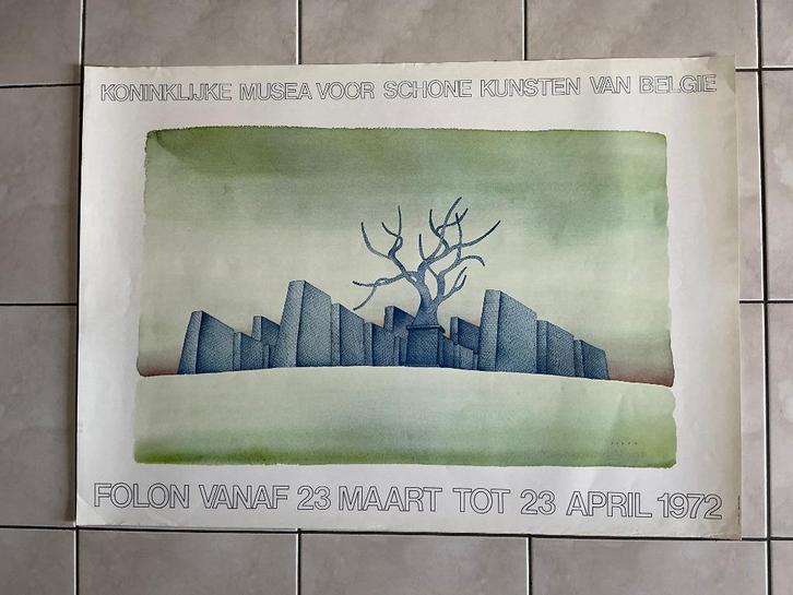 FOLON poster Koninklijke Musea voor Schone Kunsten tekst NL, Verzamelen, Posters, Gebruikt, Reclame, Deurposter of groter, Rechthoekig Liggend