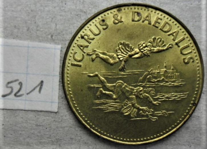 Schelp 26mm koperen penning van Icarus en Daedalus, Postzegels en Munten, Penningen en Medailles, Overige materialen, Ophalen of Verzenden