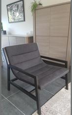 Design stoel in hout en stof - 80cm breed, Huis en Inrichting, Zo goed als nieuw, Ophalen
