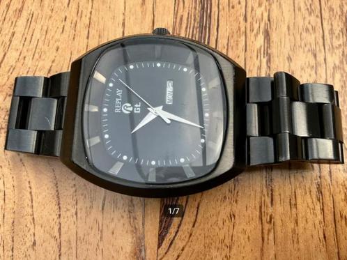 Stoere zwarte originele Replay GT horloge, Handtassen en Accessoires, Horloges | Heren, Zo goed als nieuw, Polshorloge, Staal