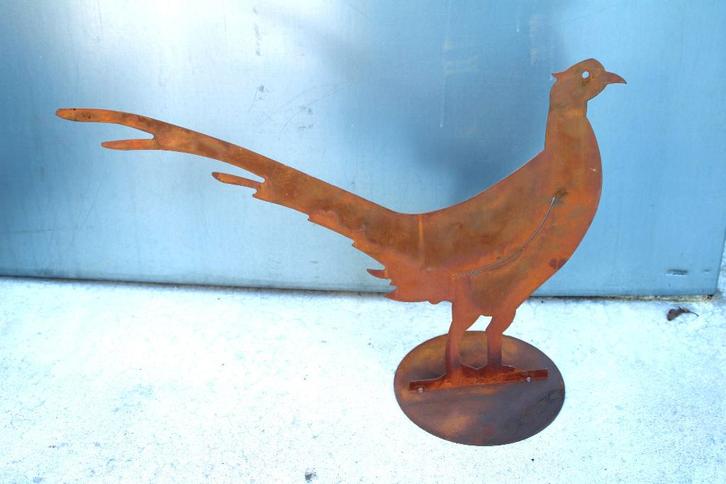 Roestig smeedijzeren beeldje op plaat., Tuin en Terras, Tuinwanddecoratie, Nieuw, Ophalen of Verzenden