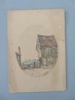 tekening op karton gevel huis gesigneerd N. Udall 84 ?, Antiek en Kunst, Verzenden