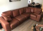 Cognac lederen hoeksalon, Huis en Inrichting, Ophalen, Zo goed als nieuw, Leer