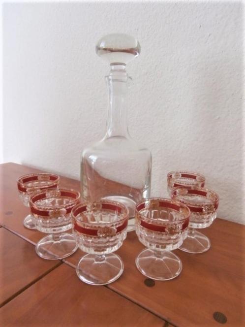 Glazen Karaf met 6 Likeur Glaasjes 1975, Antiek en Kunst, Antiek | Glaswerk en Kristal, Verzenden