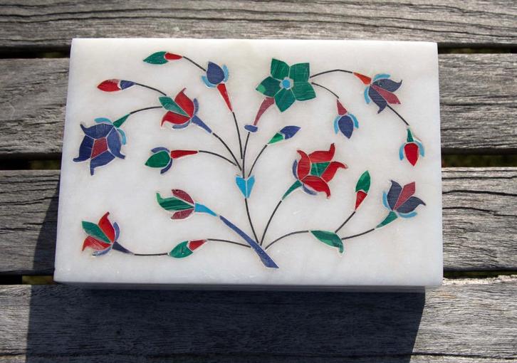 Marmer doosjes Pietra dura uit India , Agra, Antiek en Kunst, Curiosa en Brocante, Ophalen of Verzenden