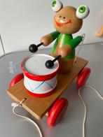 🍄 Houten schilpad trommelt op blikken trommel, Enlèvement ou Envoi, Comme neuf, Jouet à Pousser ou Tirer