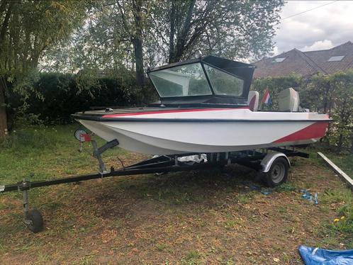 Boot op kanteltrailer met motor, Watersport en Boten, Speedboten, Gebruikt, 3 tot 6 meter, Benzine, Minder dan 70 pk, Polyester