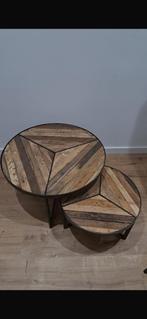 Echte houten salontafels, Huis en Inrichting, Tafels | Salontafels, Ophalen, Minder dan 50 cm, Gebruikt, Rond