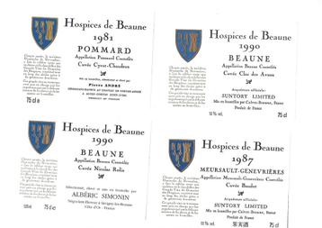 Lot van 4 oude etiketten Hospices de Beaune beschikbaar voor biedingen