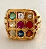 Bague Navratna Indien en or 14 k avec les 9 pierres célestes, Enlèvement, Utilisé, Or, Or