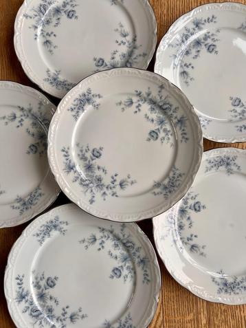 Set van 6 dessertborden Mitterteich blauwe bloem retro beschikbaar voor biedingen