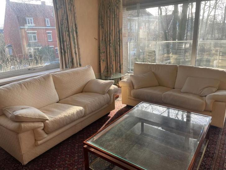 Canapé en tissu blanc - 2 places + 3 places, Maison & Meubles, Canapés | Coins salons complets, Utilisé, Tissus, Enlèvement